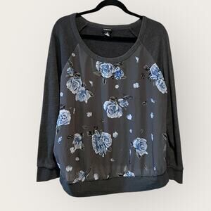 Torrid Sheer Raglan Floral Sweatshirt size 0 (L)